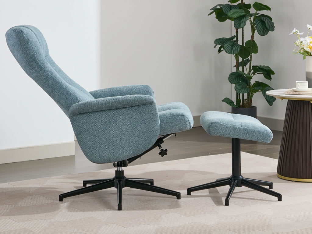 Apero Manual Swivel Chair & Footstool - Ice Blue