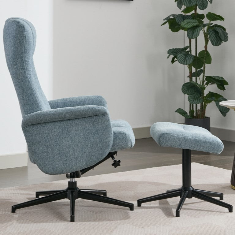 Apero Manual Swivel Chair & Footstool - Ice Blue