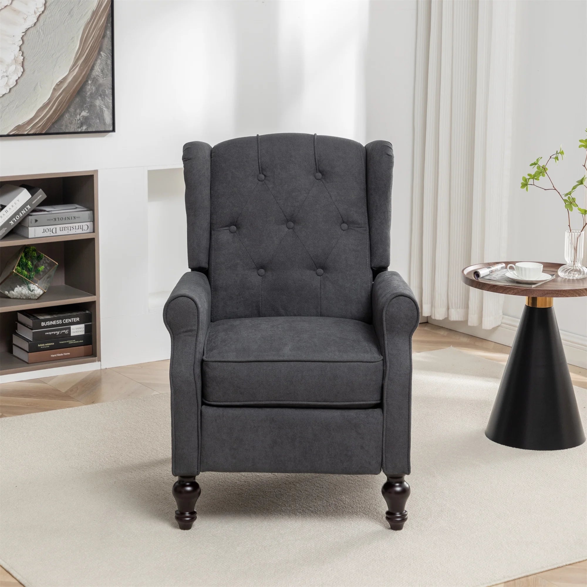 Buttoned Back Recliner - Charcoal