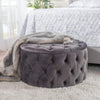 Elegant Round Buttoned Footstool - Grey Velvet