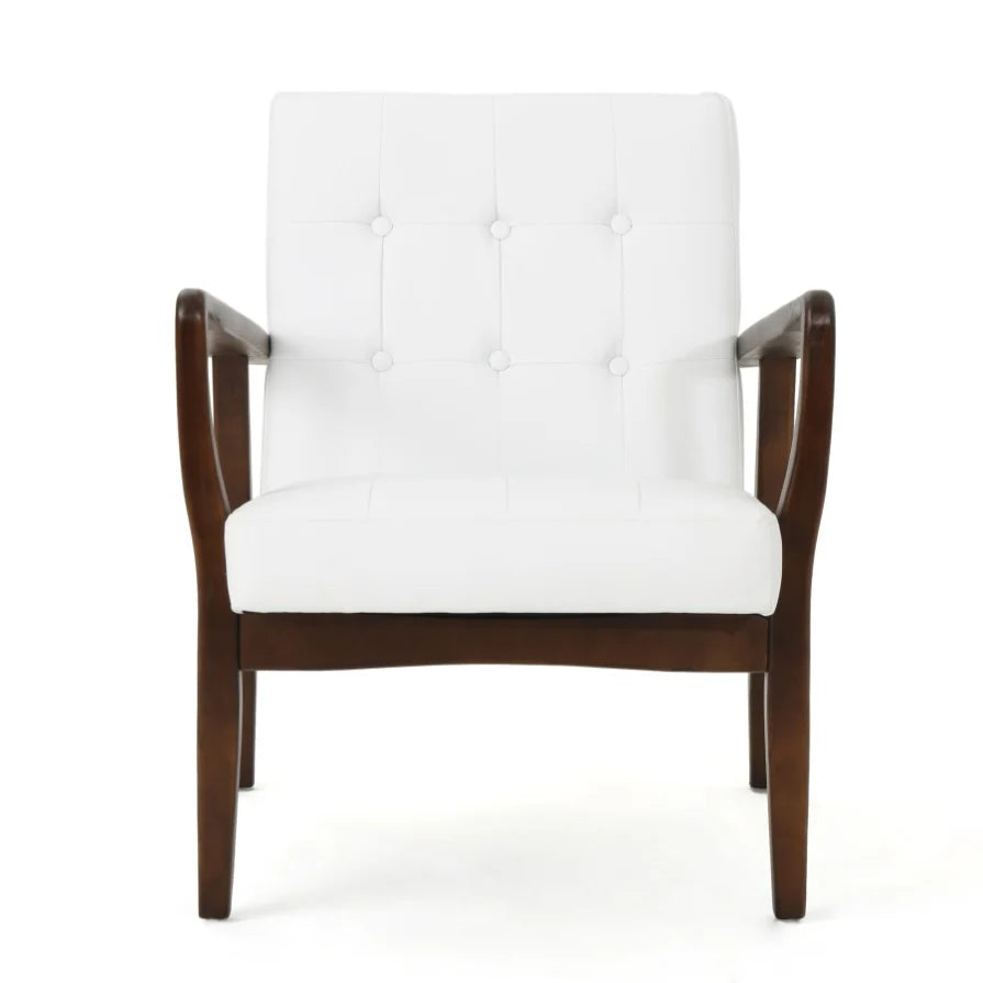Club Chair - White PU with Wood Frame