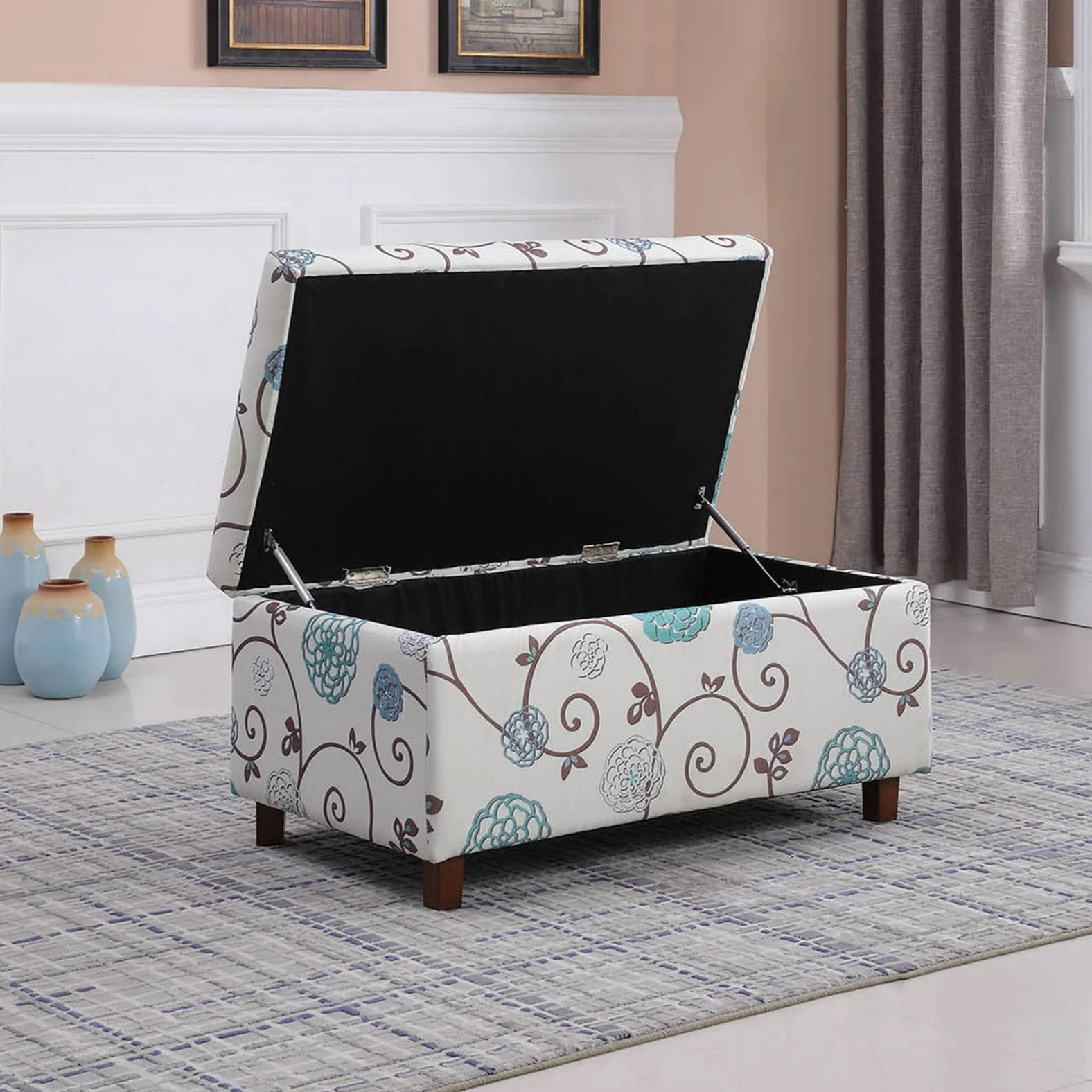 Floral Ottoman - Blue Floral Pattern