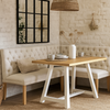 Montgomery Corner Dining Bench Set with Backs, PLUS Earlham Fixed Dining Table in White with Oak Top - Left Hand Facing