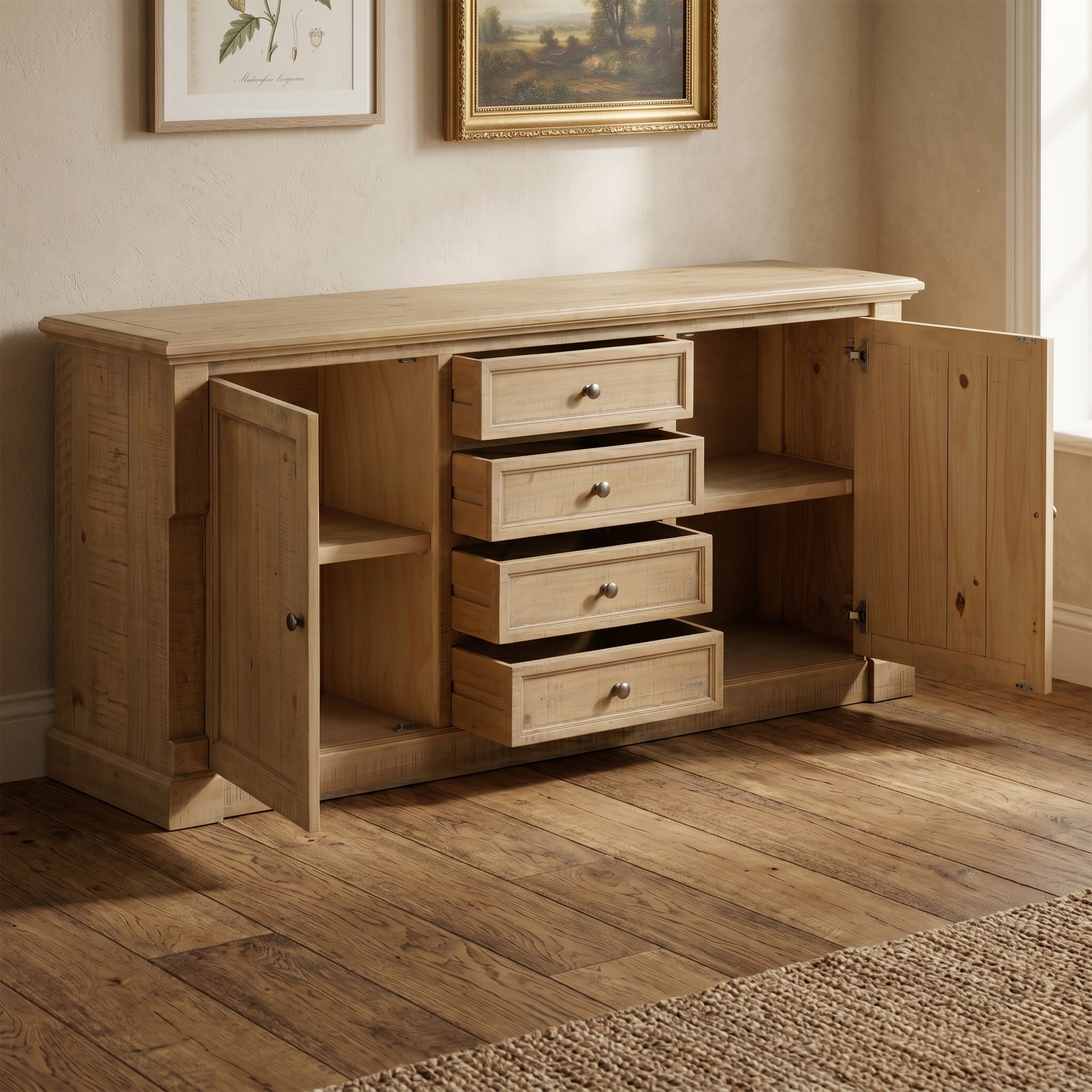 Chateau Rustic Pine Sideboard - 4 Door 3 Drawer