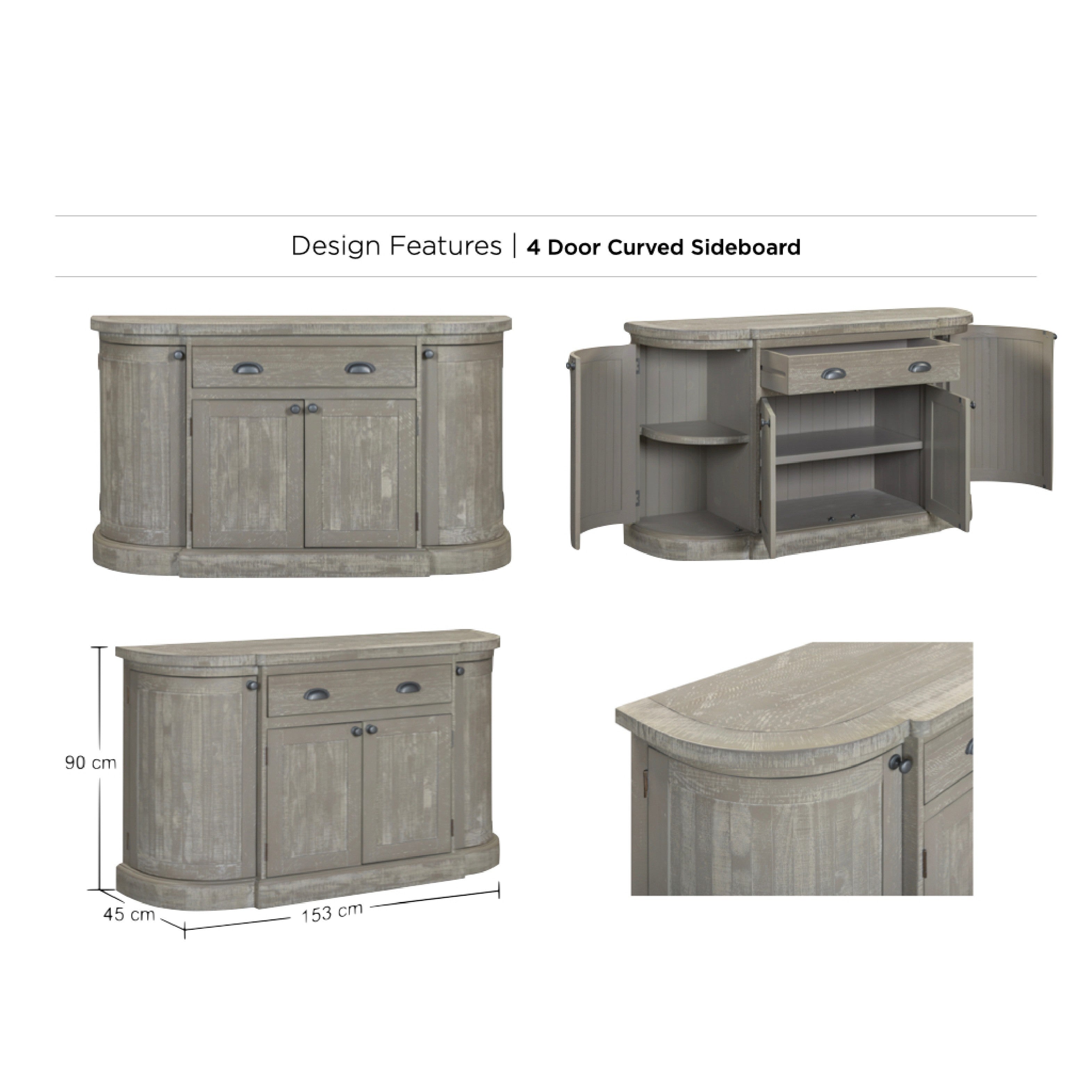 Bordeaux Curved Sideboard - 4 Door