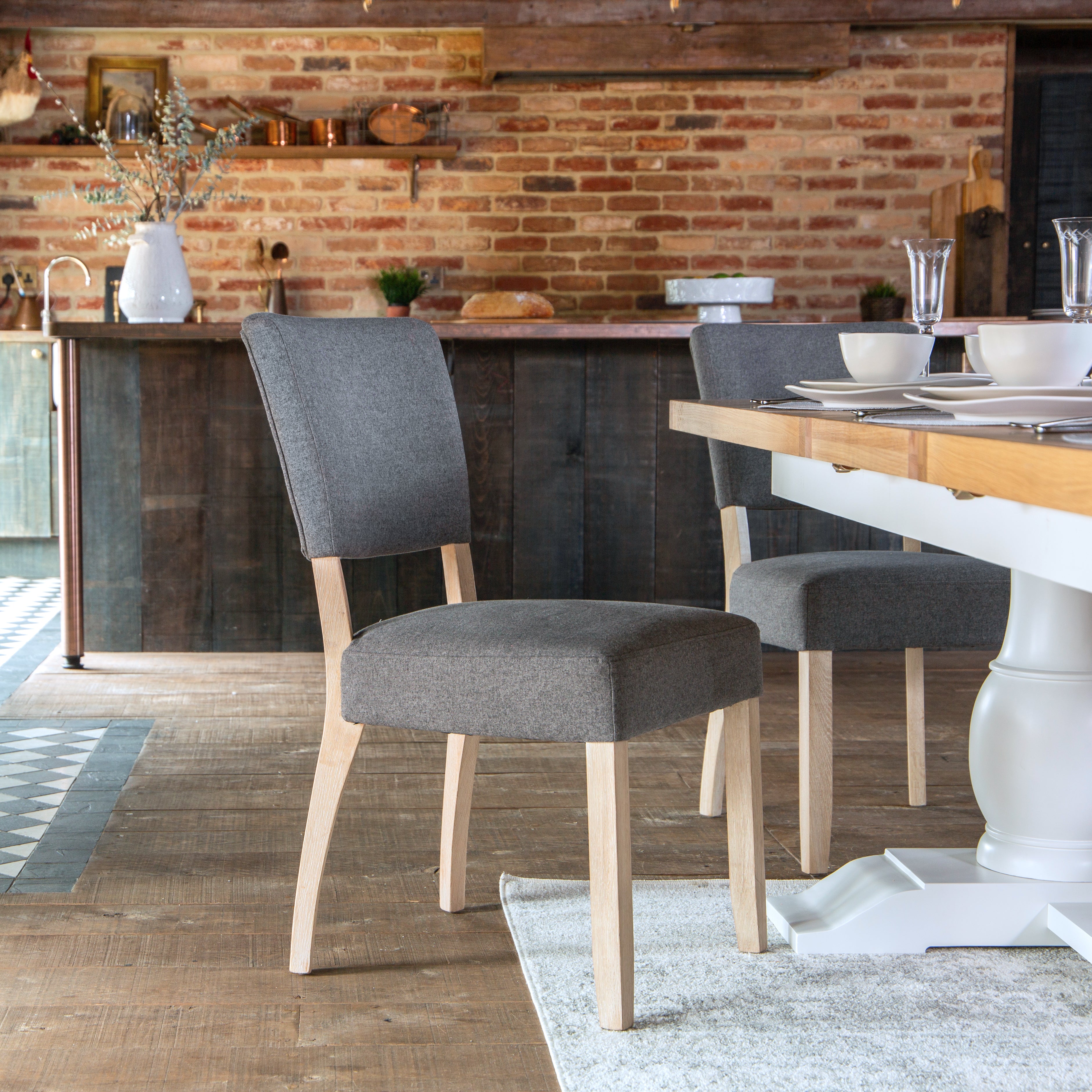 Country Living, White Painted & Oak - Grey Fabric Dining Chair