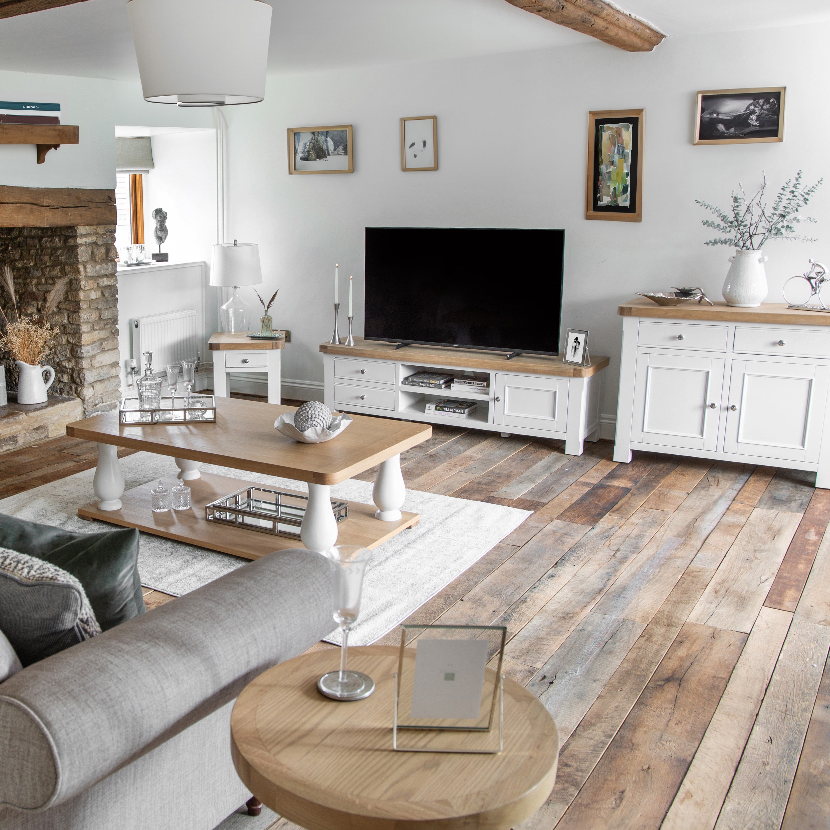 Country Living, White Painted & Oak - Corner TV Unit