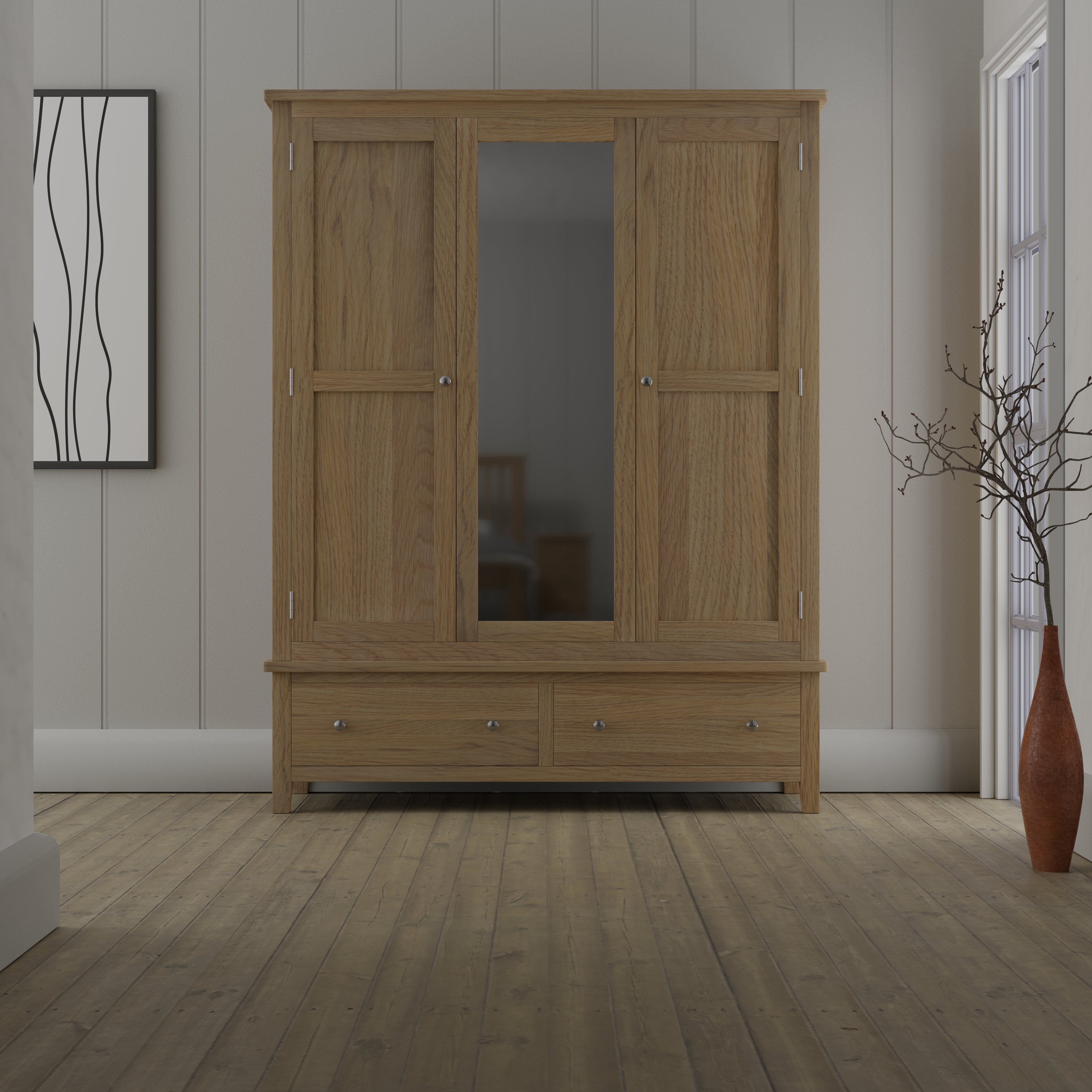 Henley Oak Triple Wardrobe - 3 Door