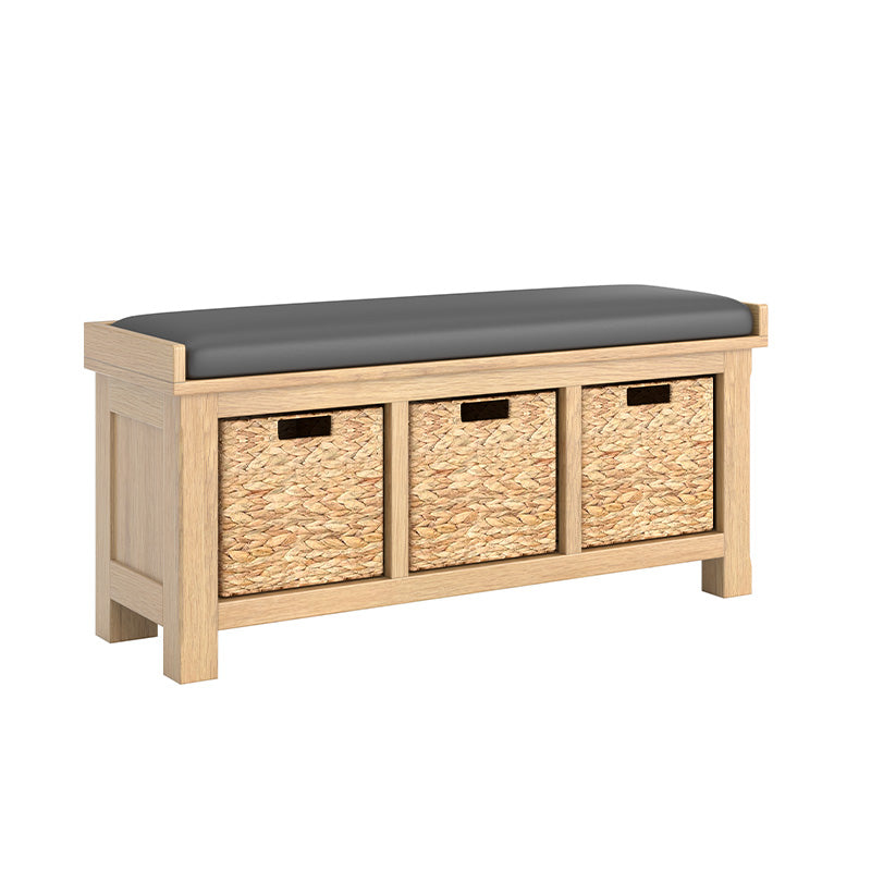 Delaney Oak Hall Bench Seat - PU Fabric Cushion with Storage