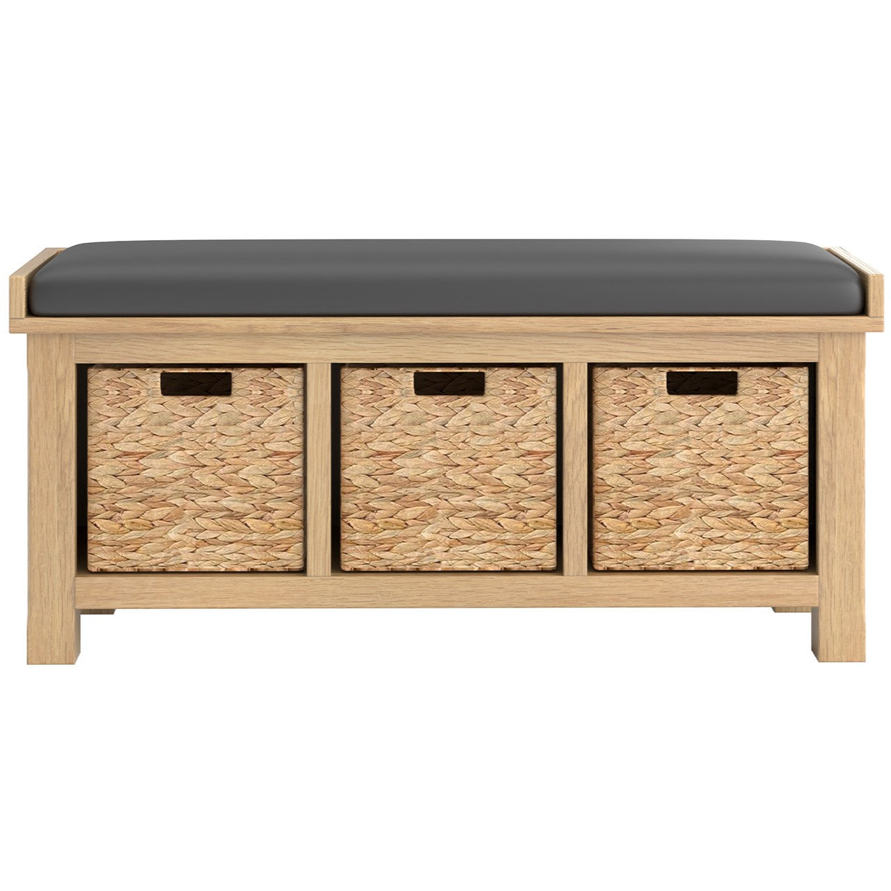 Delaney Oak Hall Bench Seat - PU Fabric Cushion with Storage