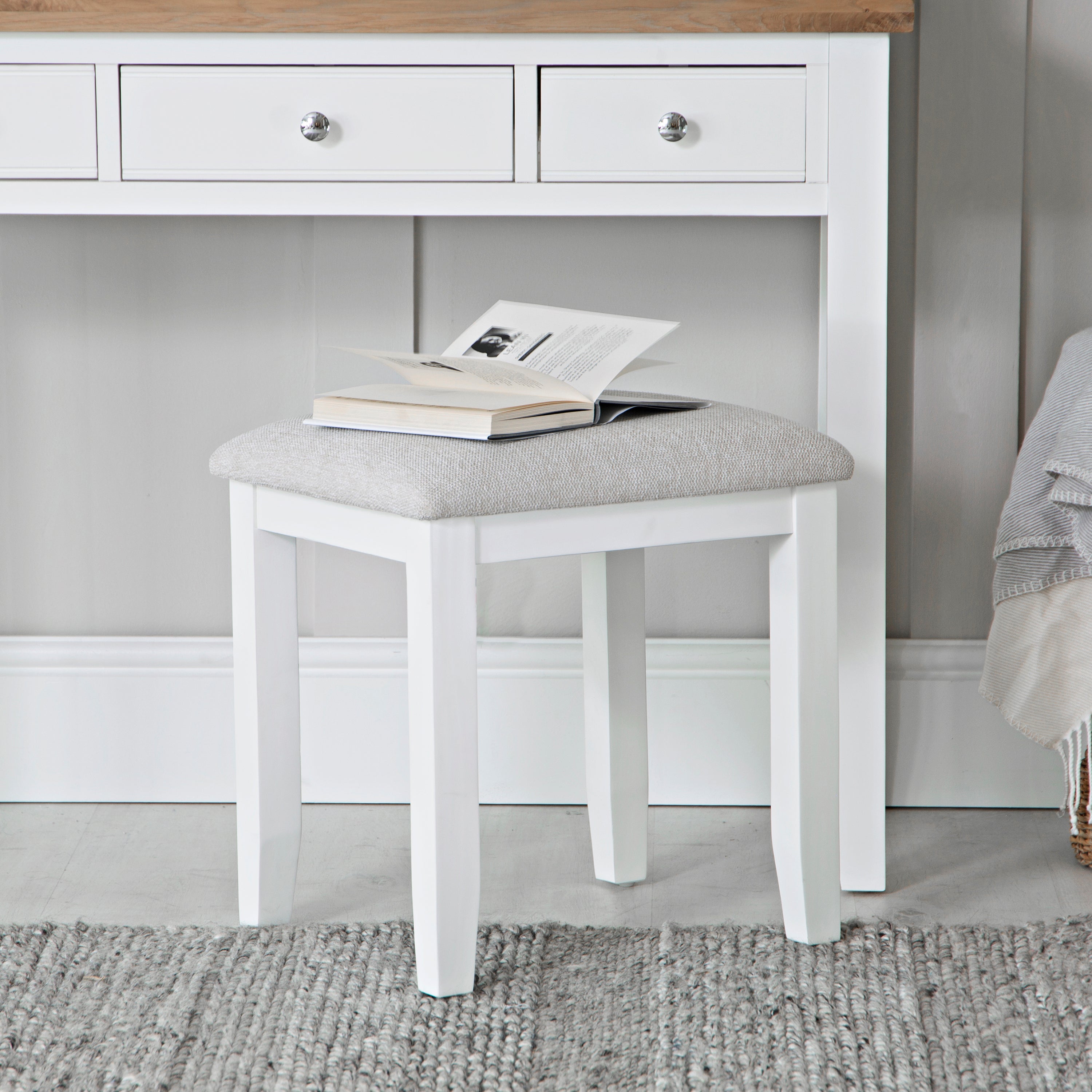Earlham White Painted & Oak White Dressing Table Stool – The Oak Outlet Co Earlham White Painted & Oak White Dressing Table Stool – The Oak Outlet Co