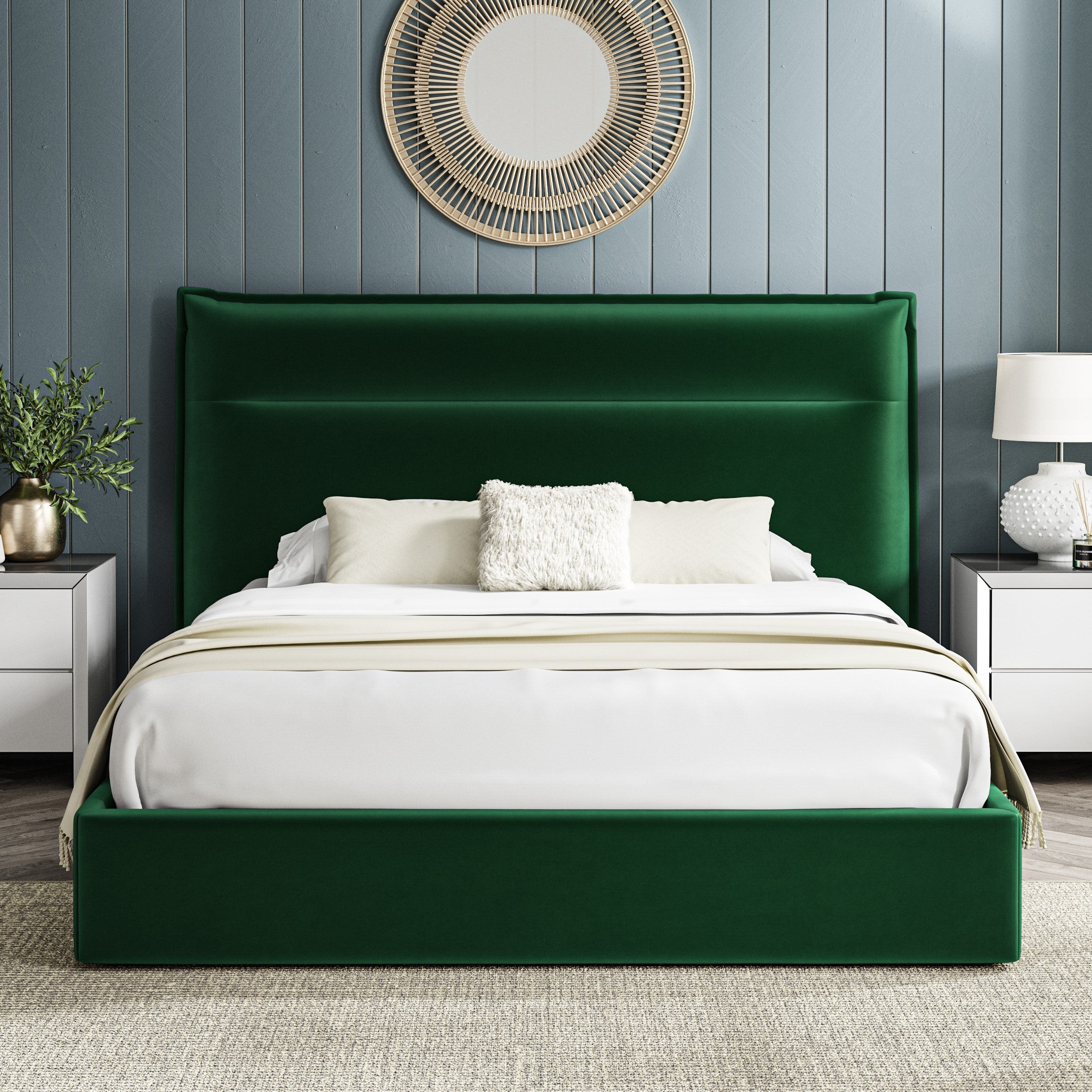 Lucia 5ft (150cm) King Size Fabric Bedframe Ottoman - Green Velvet