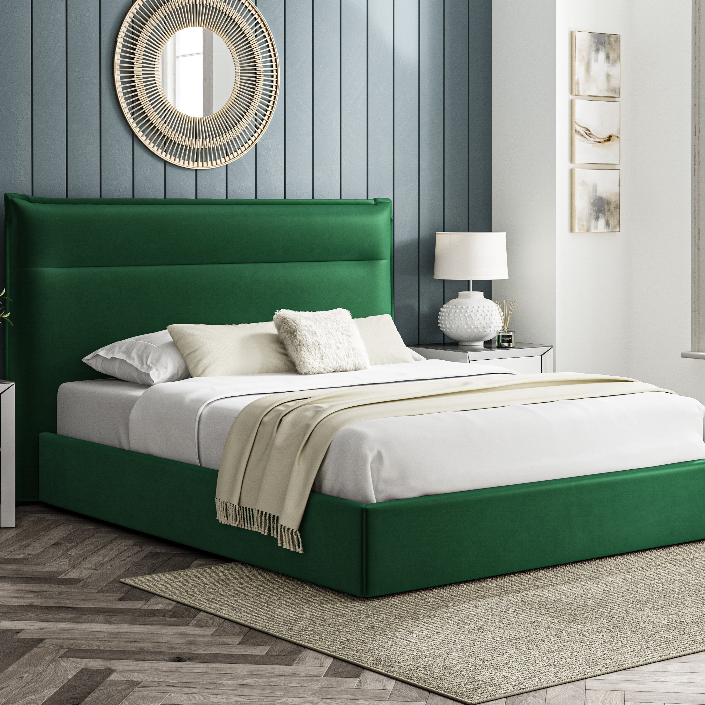 Lucia 5ft (150cm) King Size Fabric Bedframe Ottoman - Green Velvet