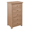 Henley Oak Chest of Drawers - 5 Drawer Narrow