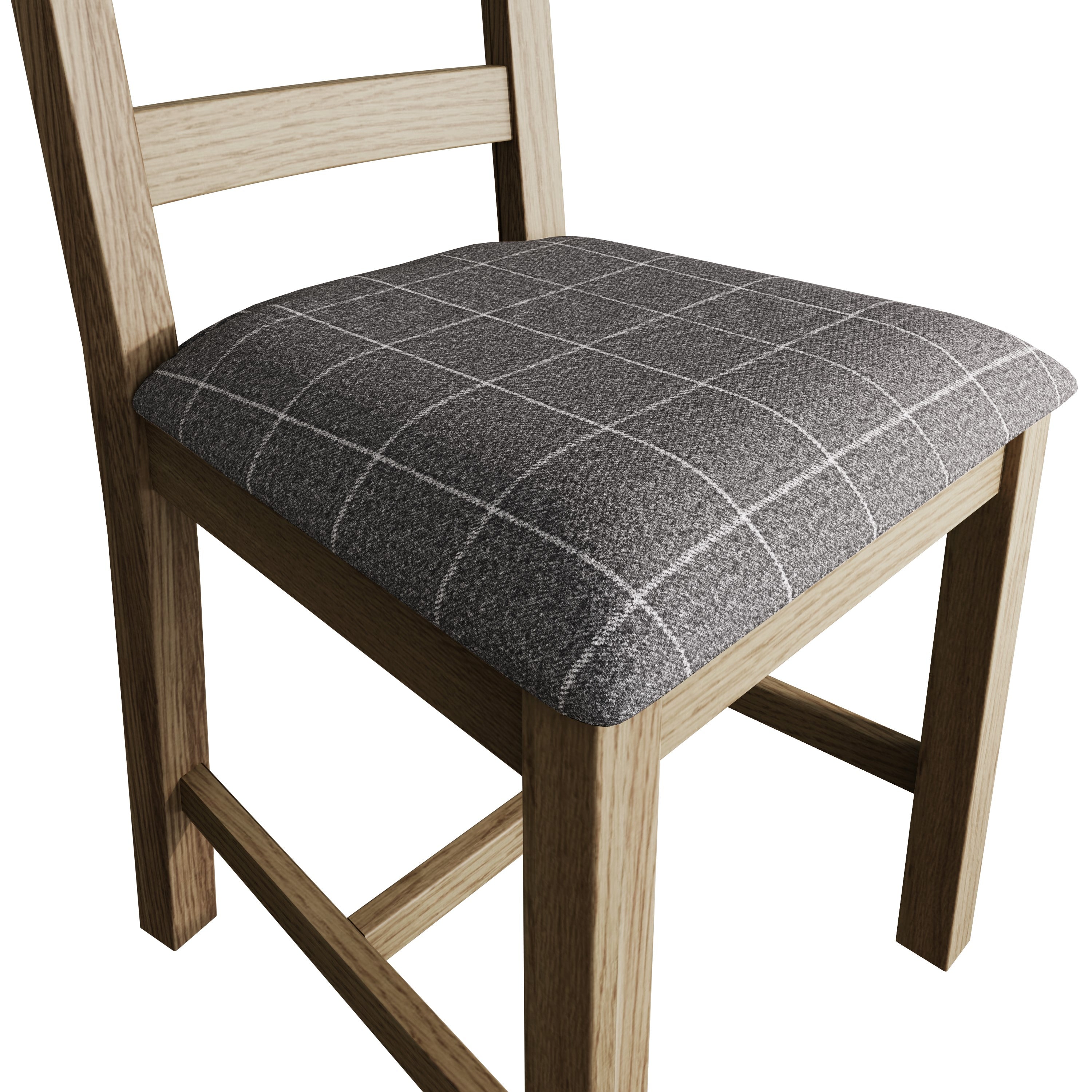 Norfolk Oak Dining Chair - Ladder Back Grey Check Seat