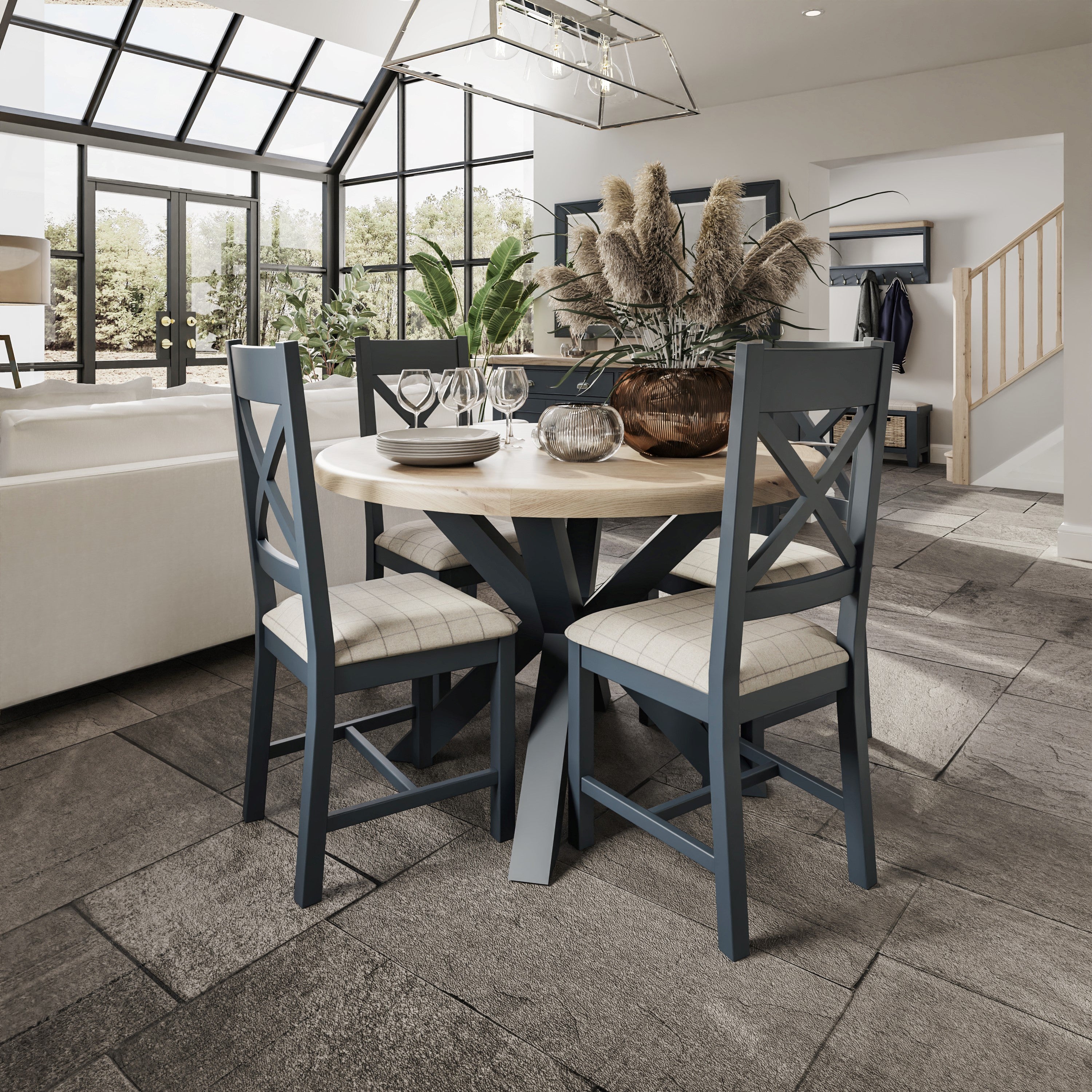 Norfolk Oak & Blue Painted Dining Table - 1.5m Round