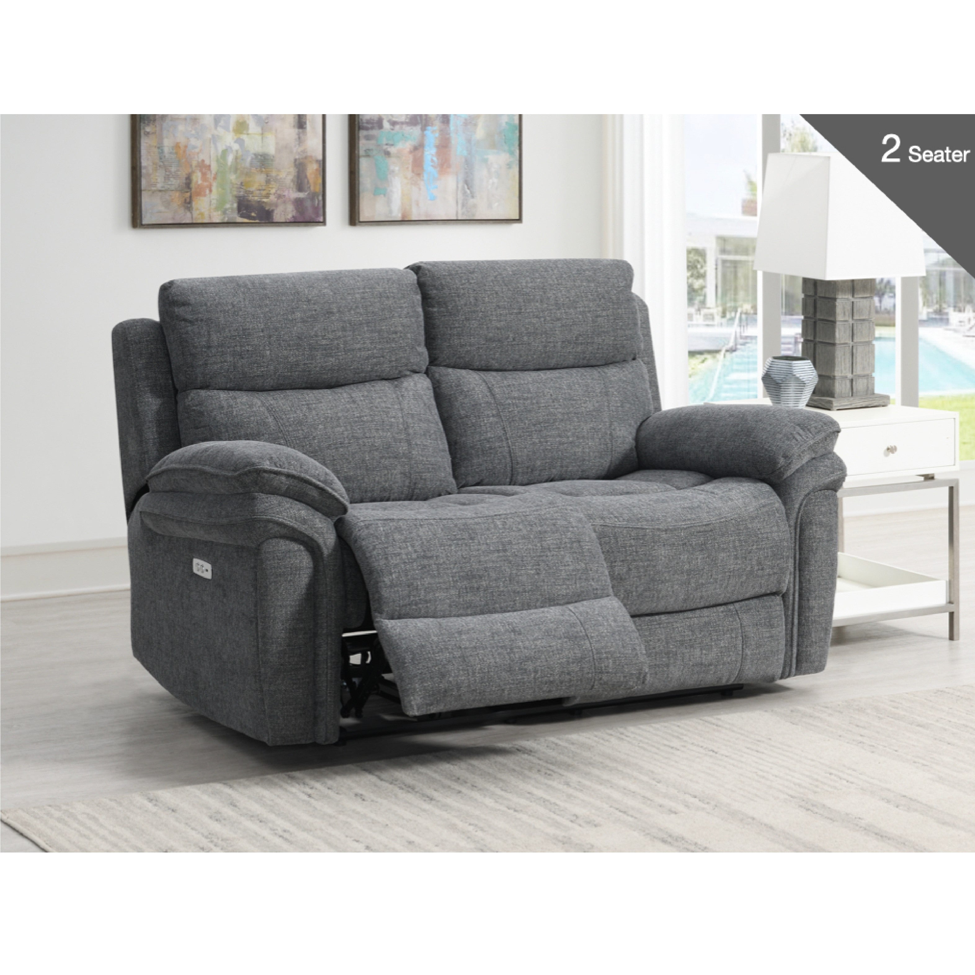 Harrow Sofa - 2 Seater Electric Recliner - Dark Grey