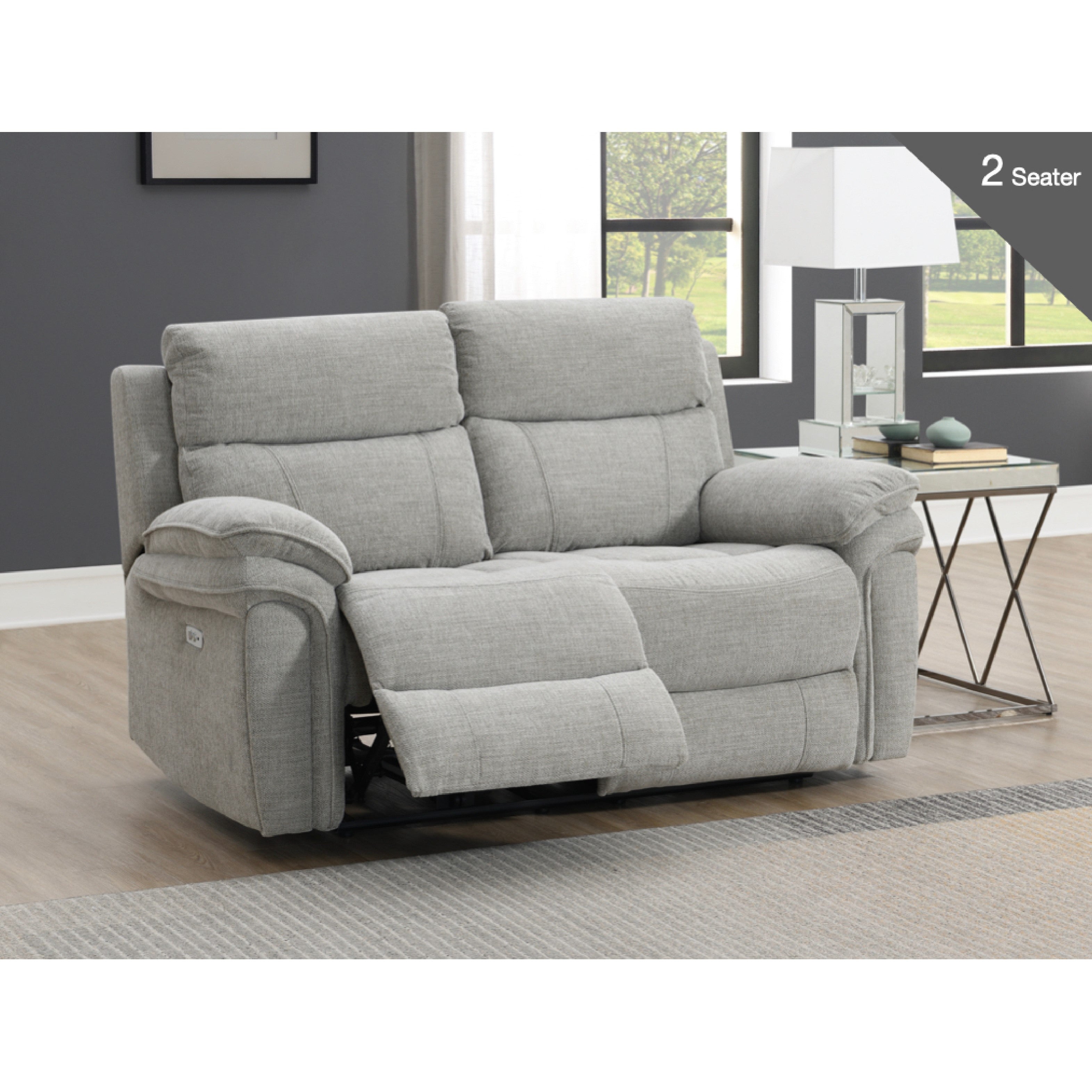 Harrow Sofa - 2 Seater Electric Recliner - Light Grey