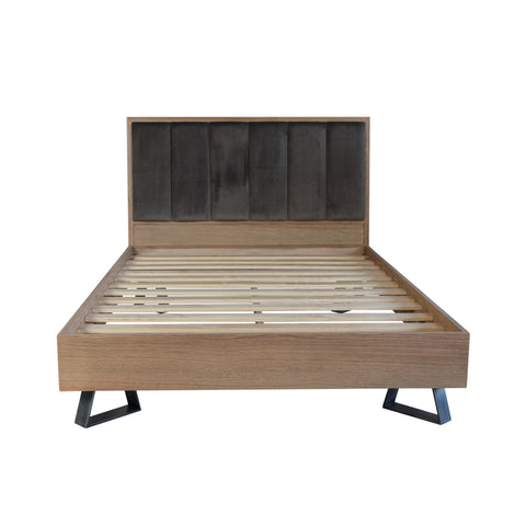 Havana Industrial Oak 4ft6 (135cm) Bed - Fabric Headboard