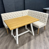 Montgomery Corner Dining Bench Set with Backs, PLUS Earlham Fixed Dining Table in White with Oak Top - Left Hand Facing