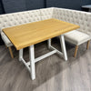 Montgomery Corner Dining Bench Set with Backs, PLUS Earlham Fixed Dining Table in White with Oak Top - Left Hand Facing
