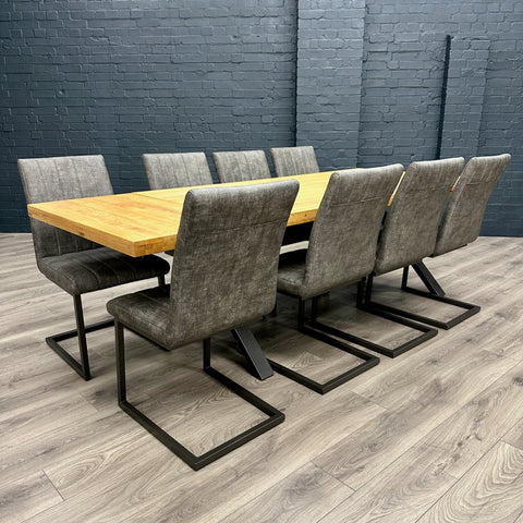 Fusion Oak Large Table PLUS x8 Retro Fusion Dining Chairs + X1 Extension Leaf