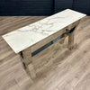 Designer Glass Marble Console Table - Chrome Cross Leg