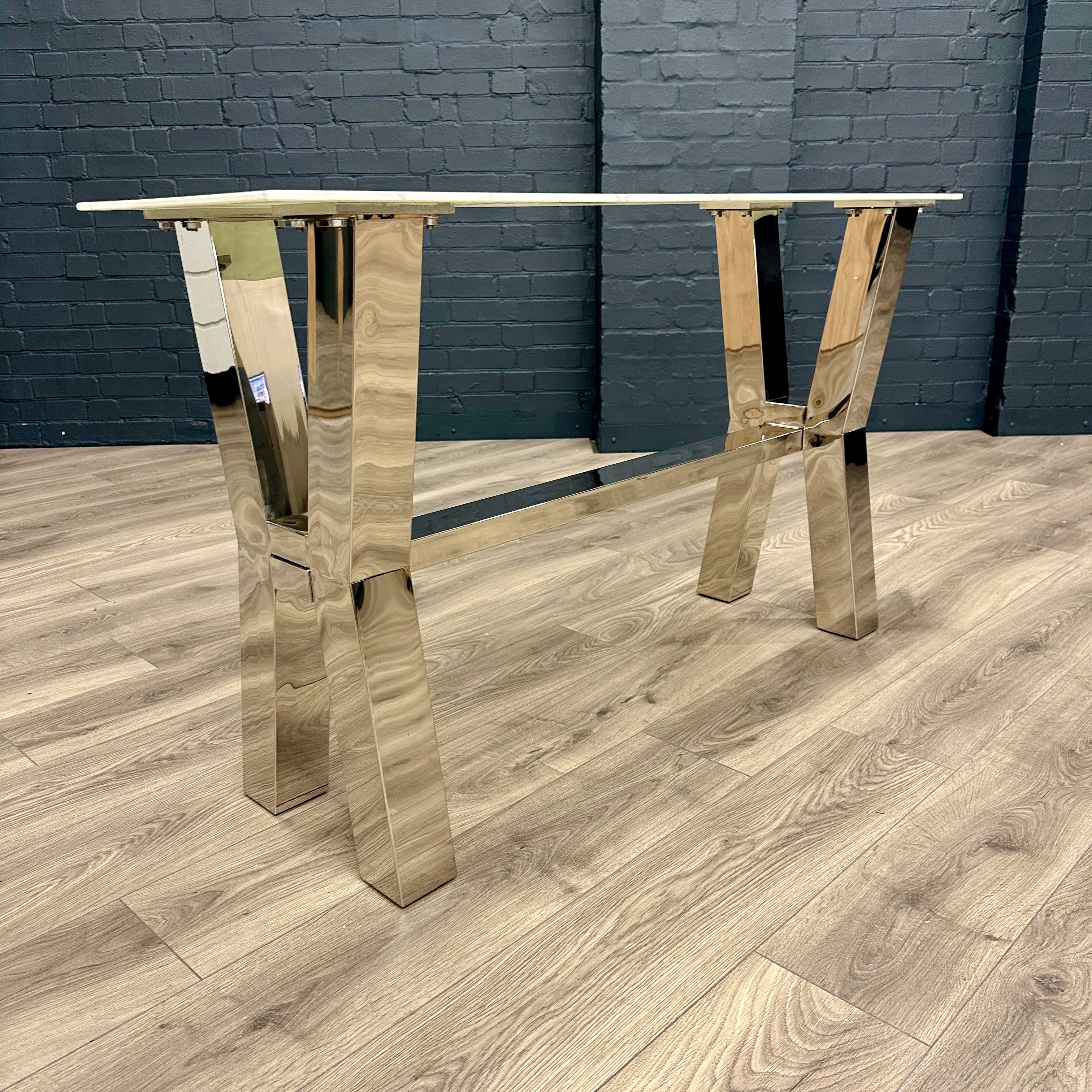 Designer Glass Marble Console Table - Chrome Cross Leg