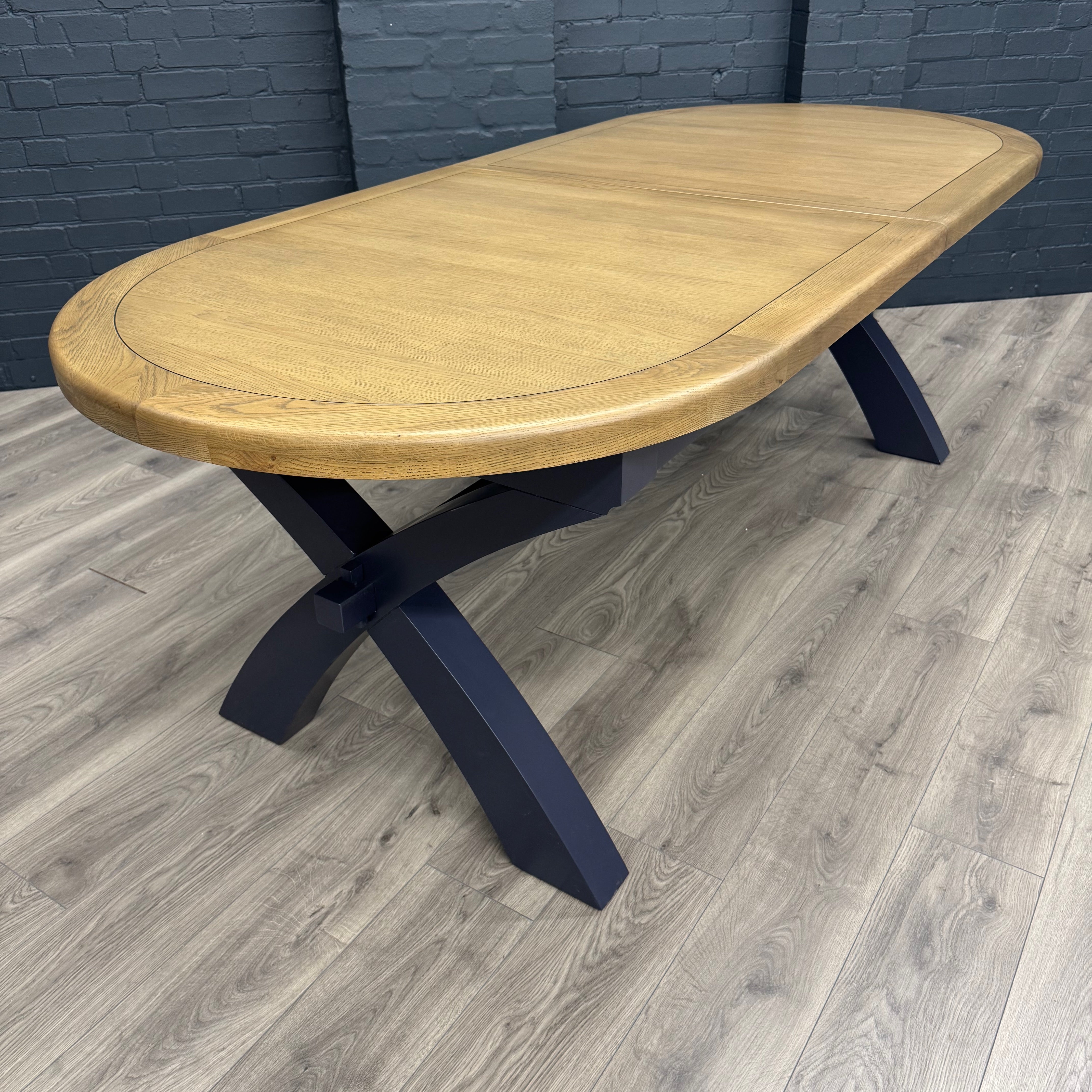 Norfolk Oak & Blue Painted - Extending Dining Table - 2.25m Oval Butterfly