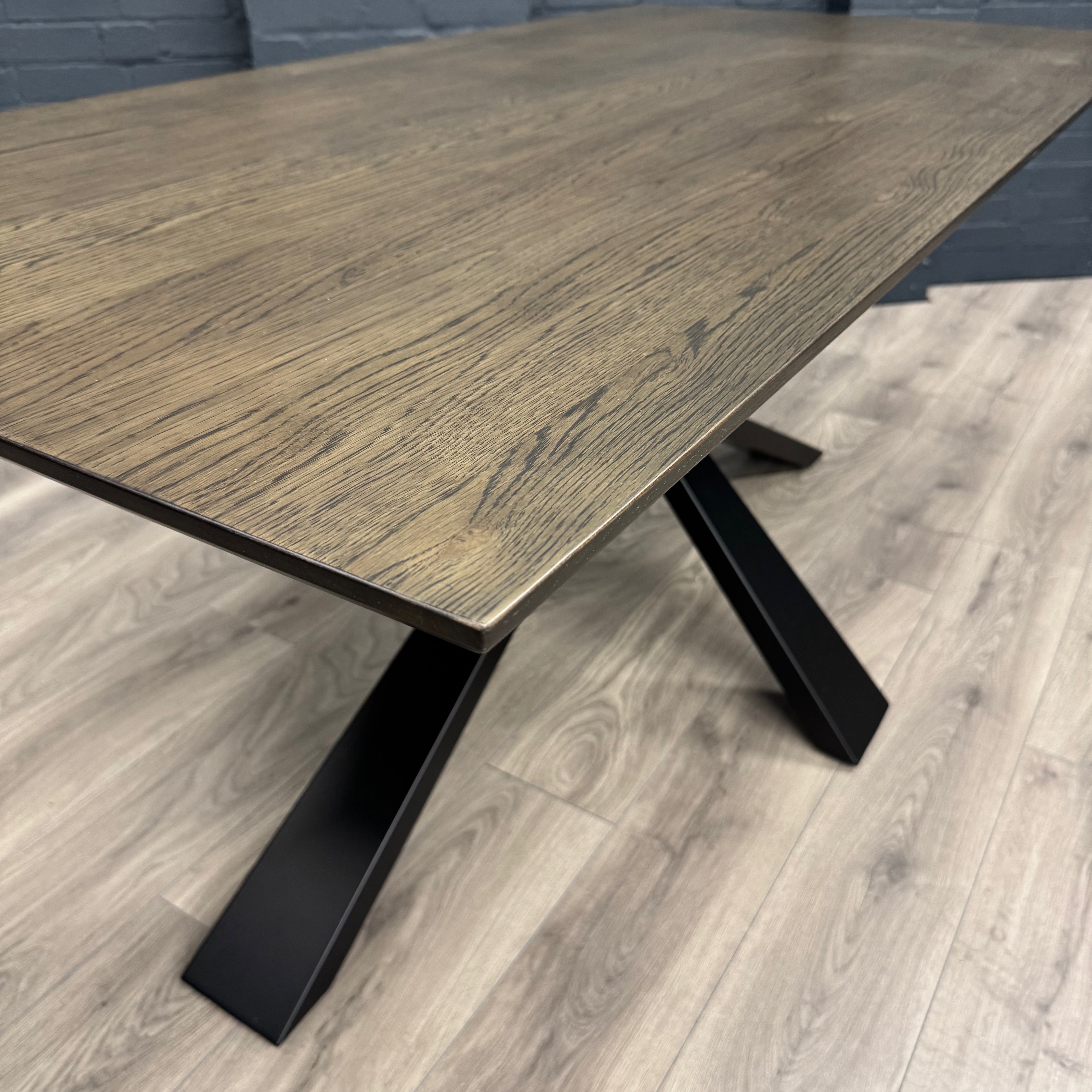 Stamford Dining Table With Metal Base - 180cm Fixed Top PLUS X1 Stamford Grey Velvet Bench & X3 Stamford Grey Velvet Dining Chairs