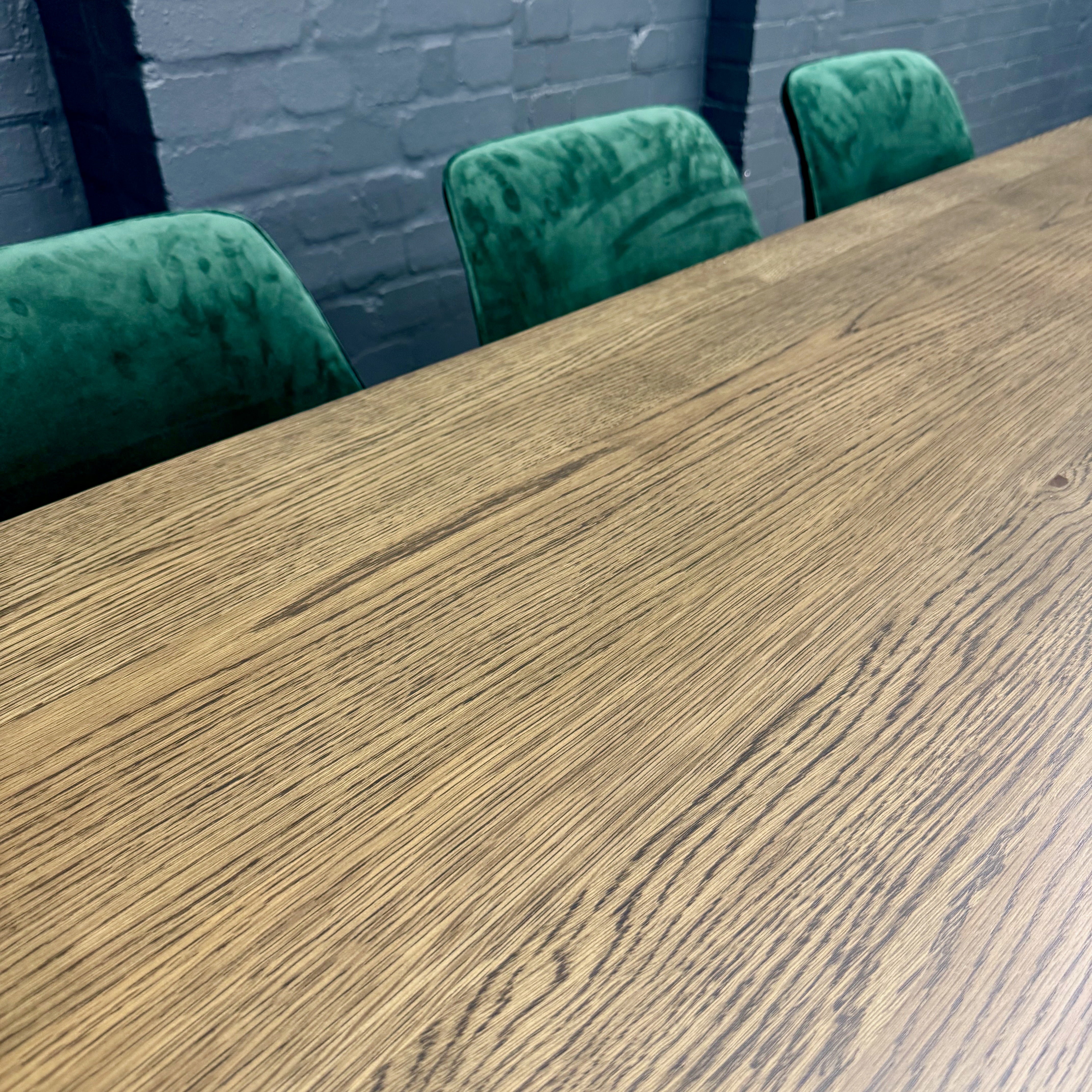 Stamford Dining Table With Metal Base - 180cm Fixed Top PLUS X1 Stamford Green Velvet Bench & X3 Stamford Green Velvet Dining Chair
