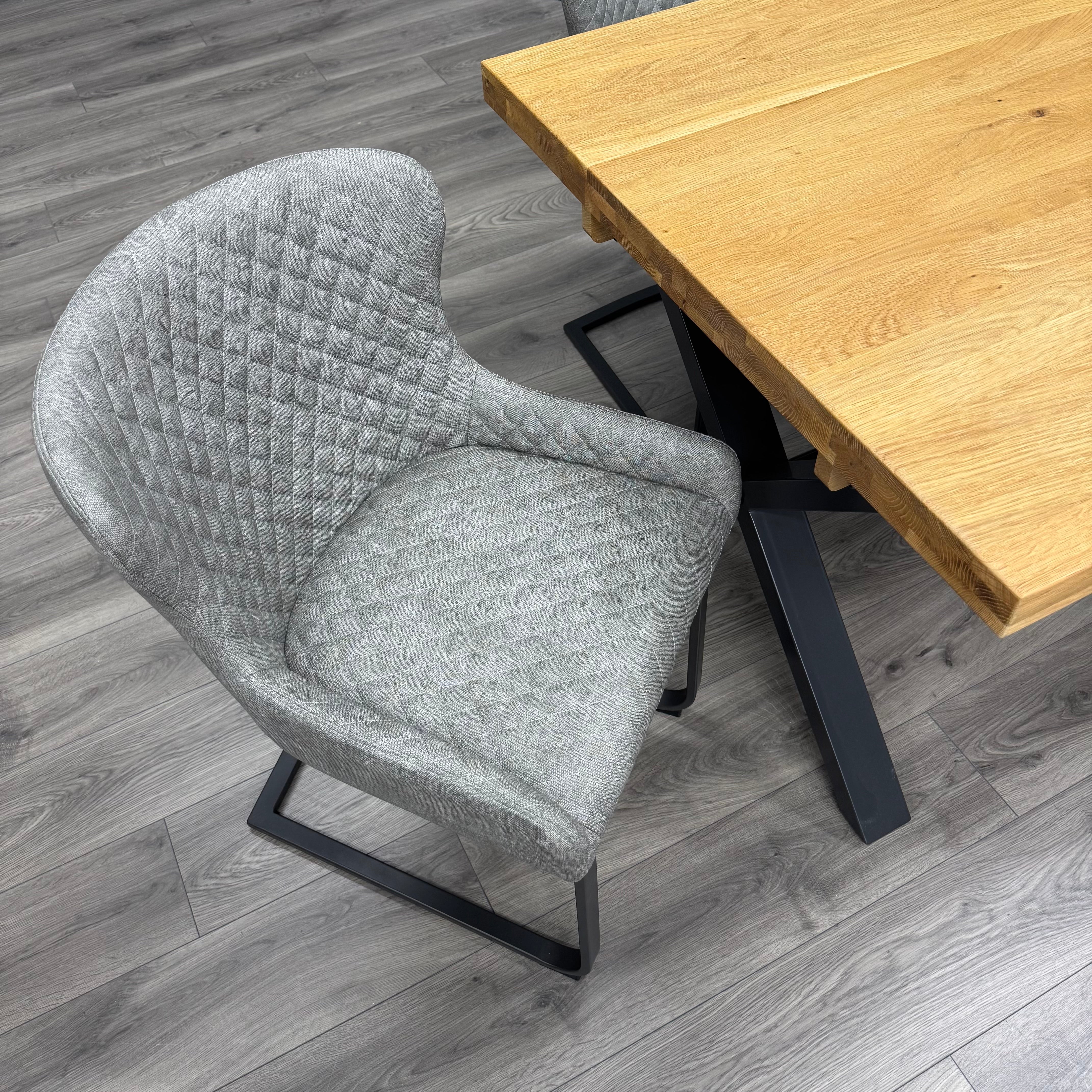 Fusion Oak Large Dining Table PLUS 6x Fusion Platinum Cantilever Dining Chairs