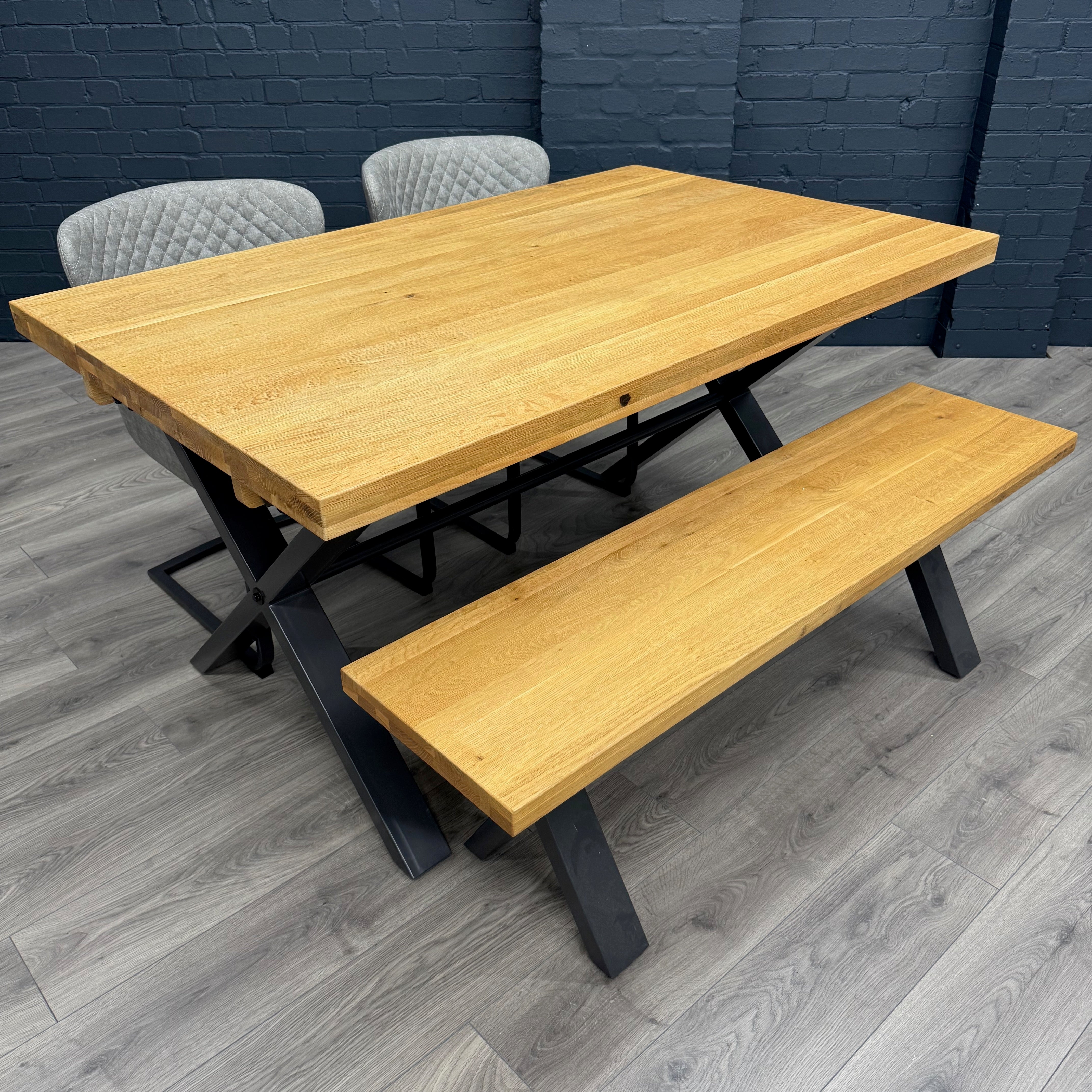 Fusion Oak Small Dining Table & Bench PLUS X2 Fusion Platinum Cantilever Dining Chairs