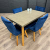 Solid Oak & Concrete - 1.2m Table, PLUS 4x Luxury Blue Chairs