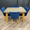 Solid Oak & Concrete - 1.2m Table, PLUS 4x Luxury Blue Chairs