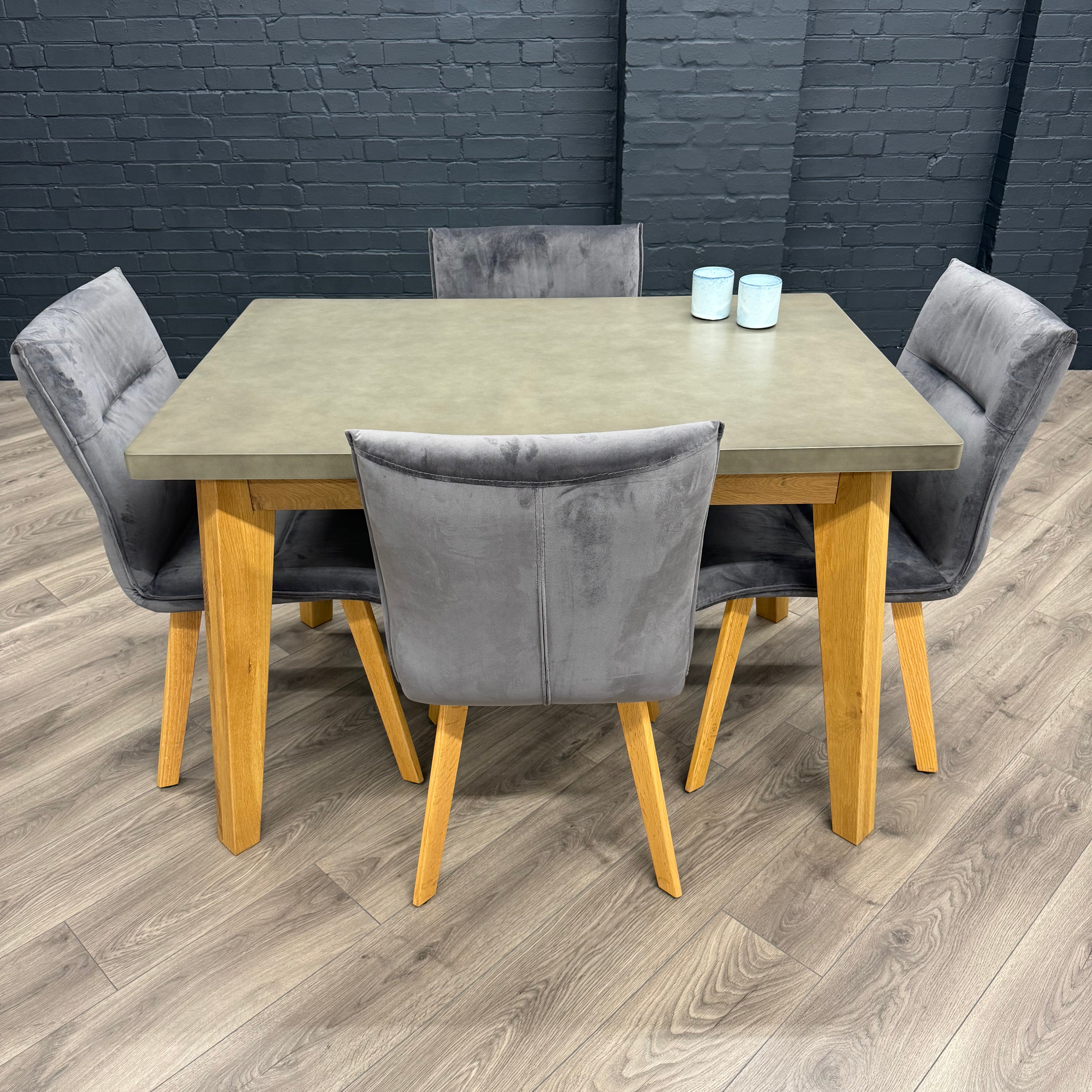 Solid Oak & Concrete - 1.2m Table, PLUS 4x Luxury Grey Chairs