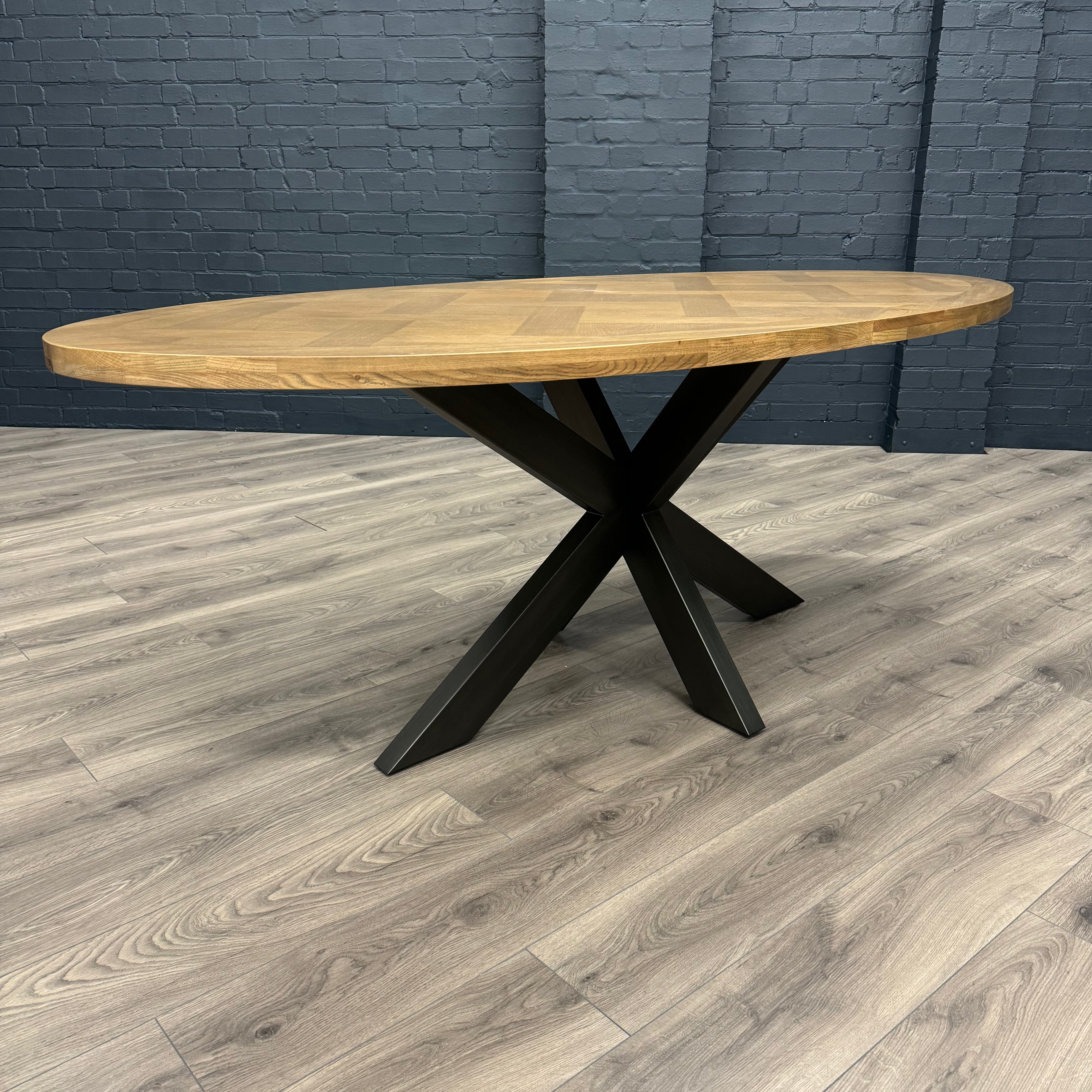 Havana Industrial Oak - 2m Oval Table, PLUS 6x Blue Velvet Chairs