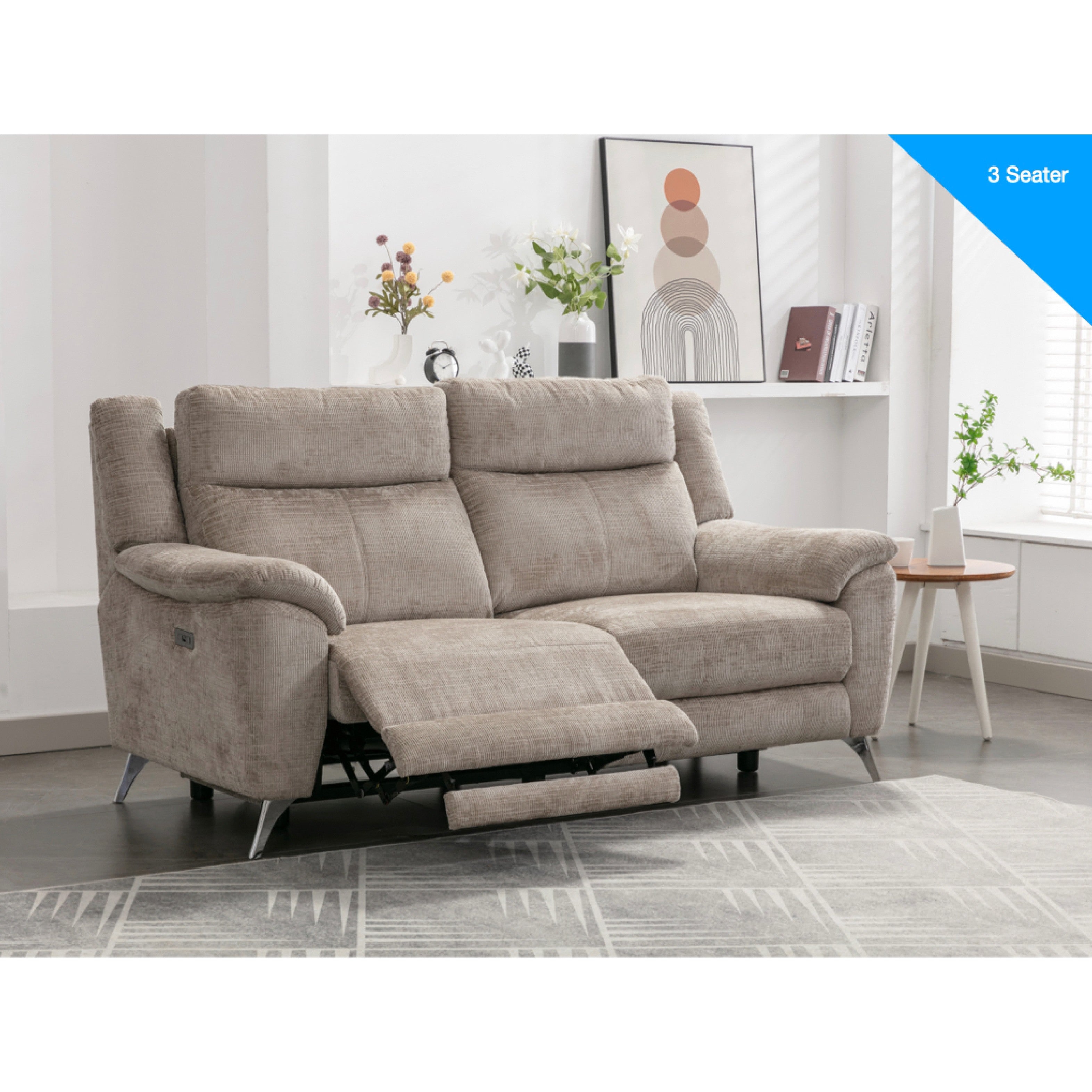 Monroe Sofa - 3 Seater Electric Recliner - Fossil