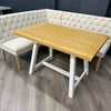 Montgomery Corner Dining Bench Set with Backs, PLUS Earlham Fixed Dining Table in White with Oak Top - Right Hand Facing
