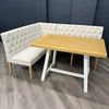 Montgomery Corner Dining Bench Set with Backs, PLUS Earlham Fixed Dining Table in White with Oak Top - Right Hand Facing