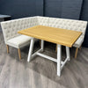 Montgomery Corner Dining Bench Set with Backs, PLUS Earlham Fixed Dining Table in White with Oak Top - Right Hand Facing
