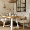 Montgomery Corner Dining Bench Set with Backs, PLUS Earlham Fixed Dining Table in White with Oak Top - Right Hand Facing