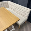 Montgomery Corner Dining Bench Set with Backs, PLUS Earlham Fixed Dining Table in White with Oak Top - Right Hand Facing