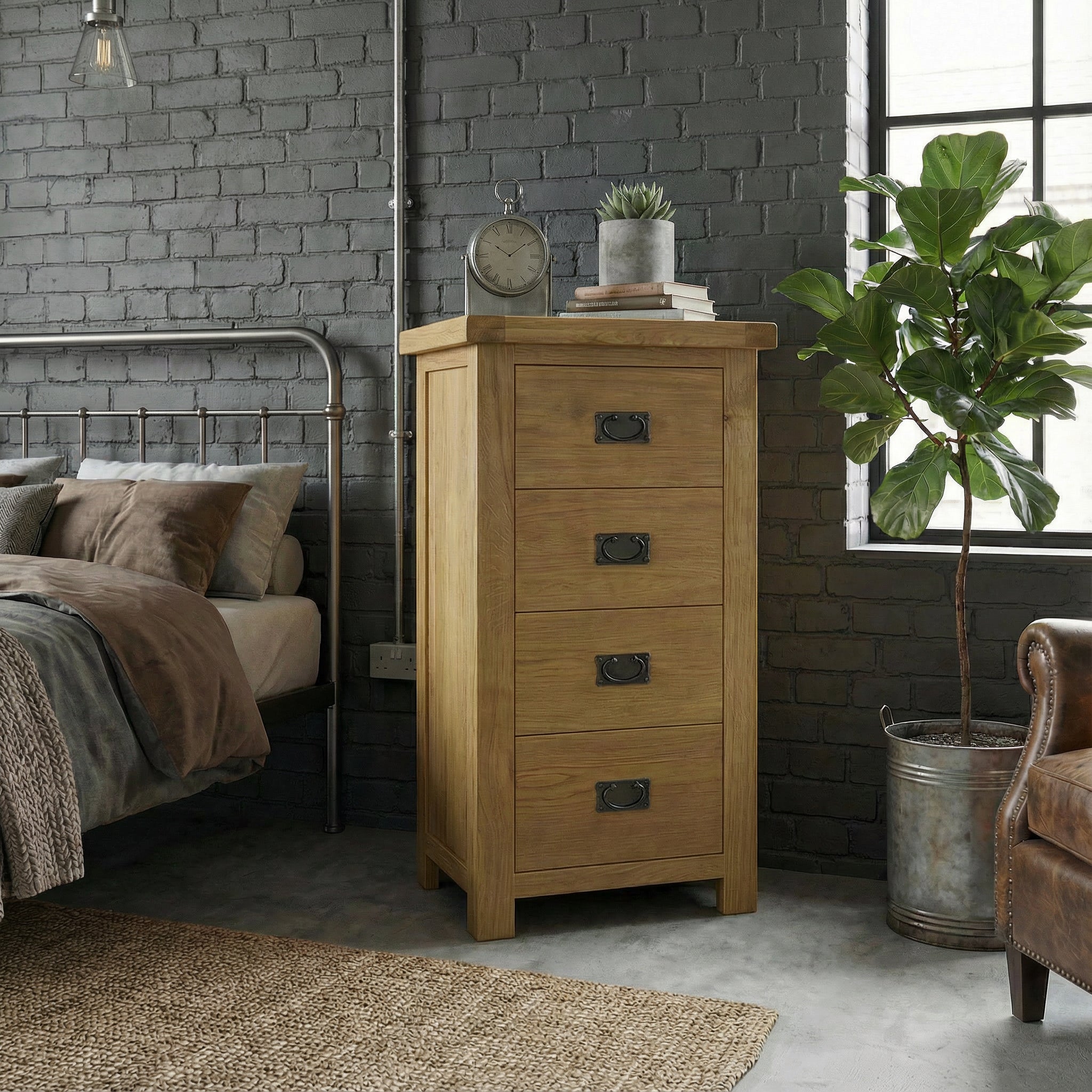 Oakdale Oak - 4 Drawer Narrow Chest