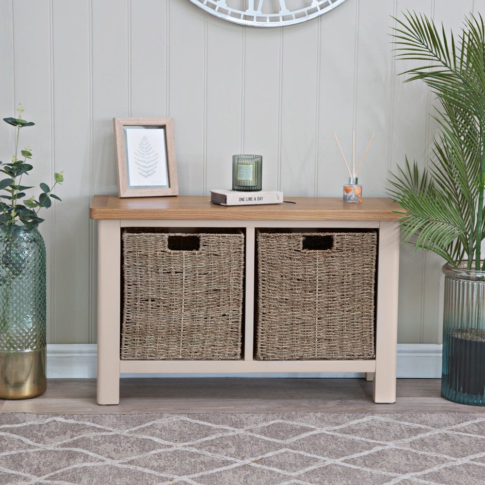 Oregon Oak & Stone Painted Hall Bench