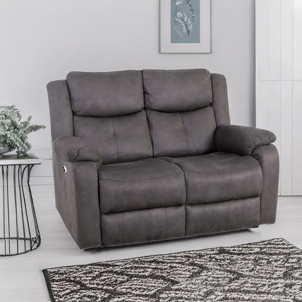 Rome 2 Seater Sofa - Electric Recliner - Steel