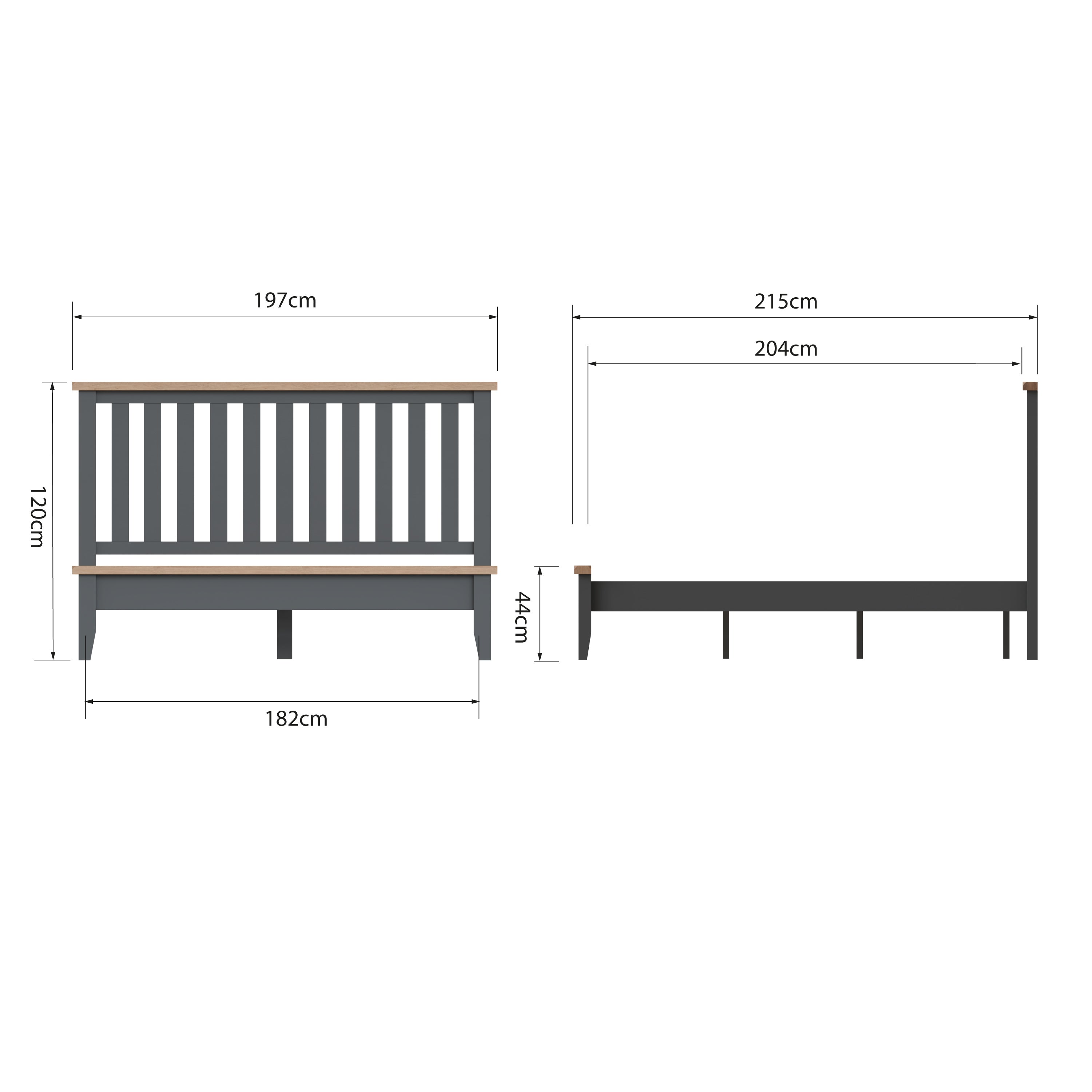 Cotswold Charcoal Painted & Oak Bed - 6ft