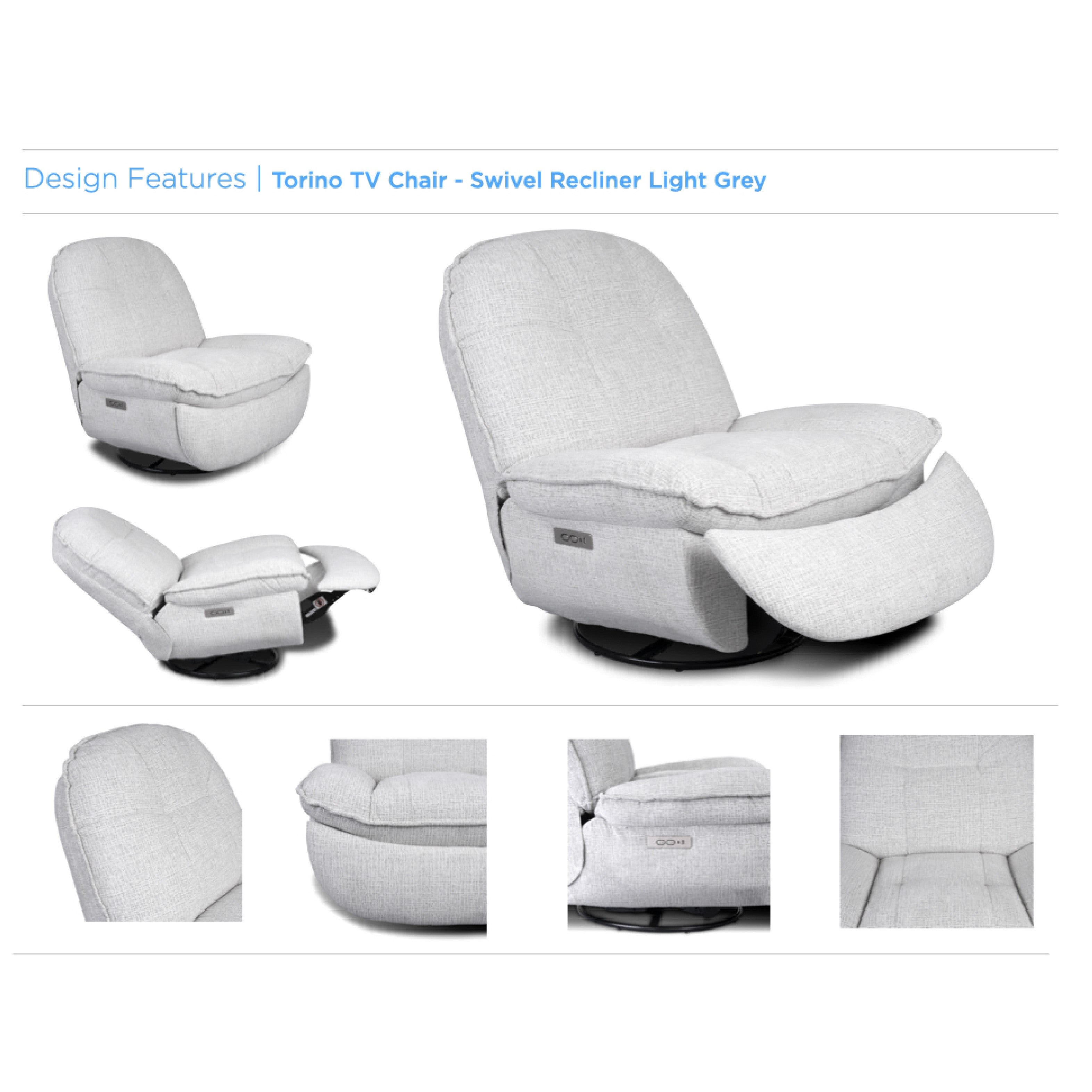 Torino Sofa - Electric Swivel TV Chair - Light Grey
