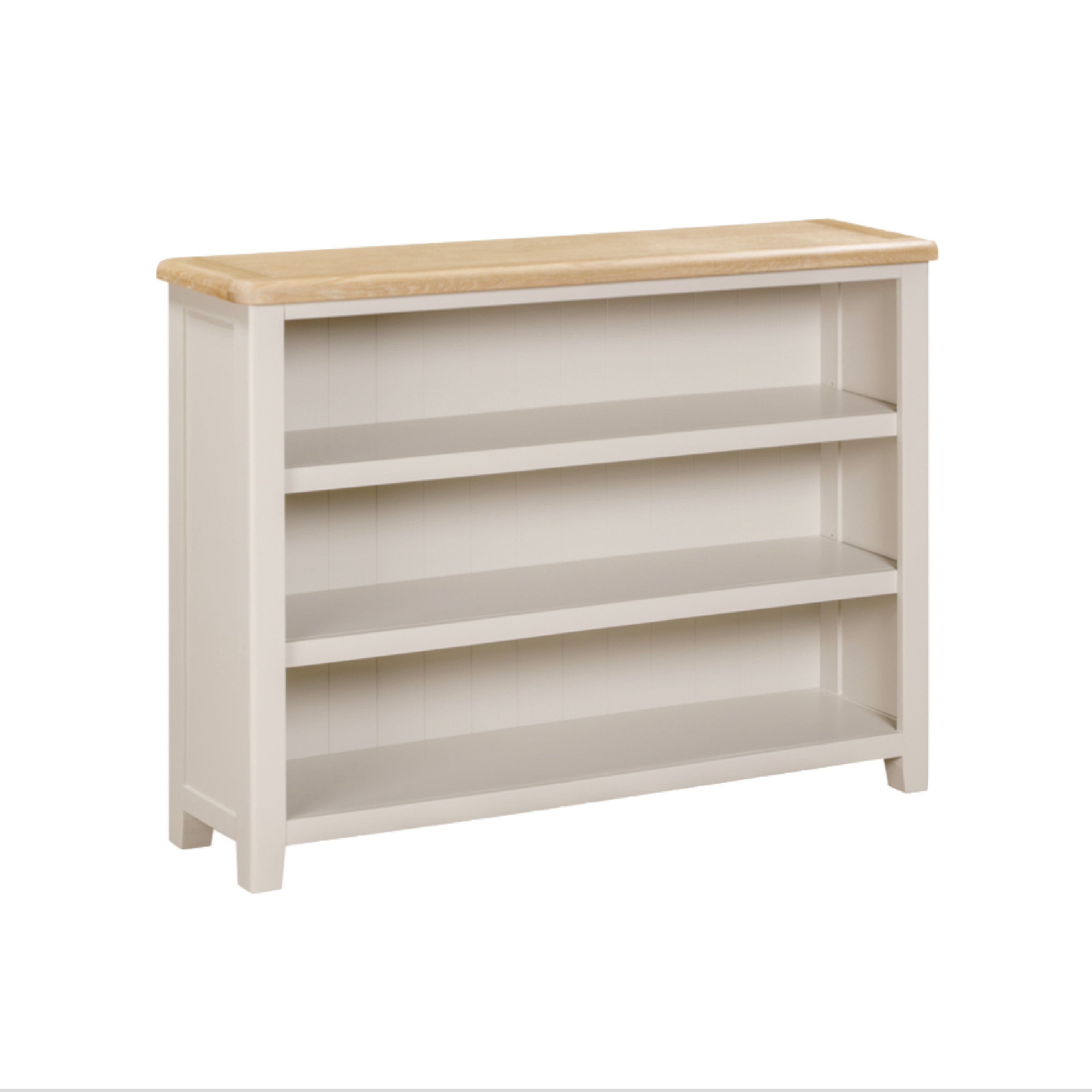 Windermere Oyster Grey Painted & Oak Bookcase - Low Wide