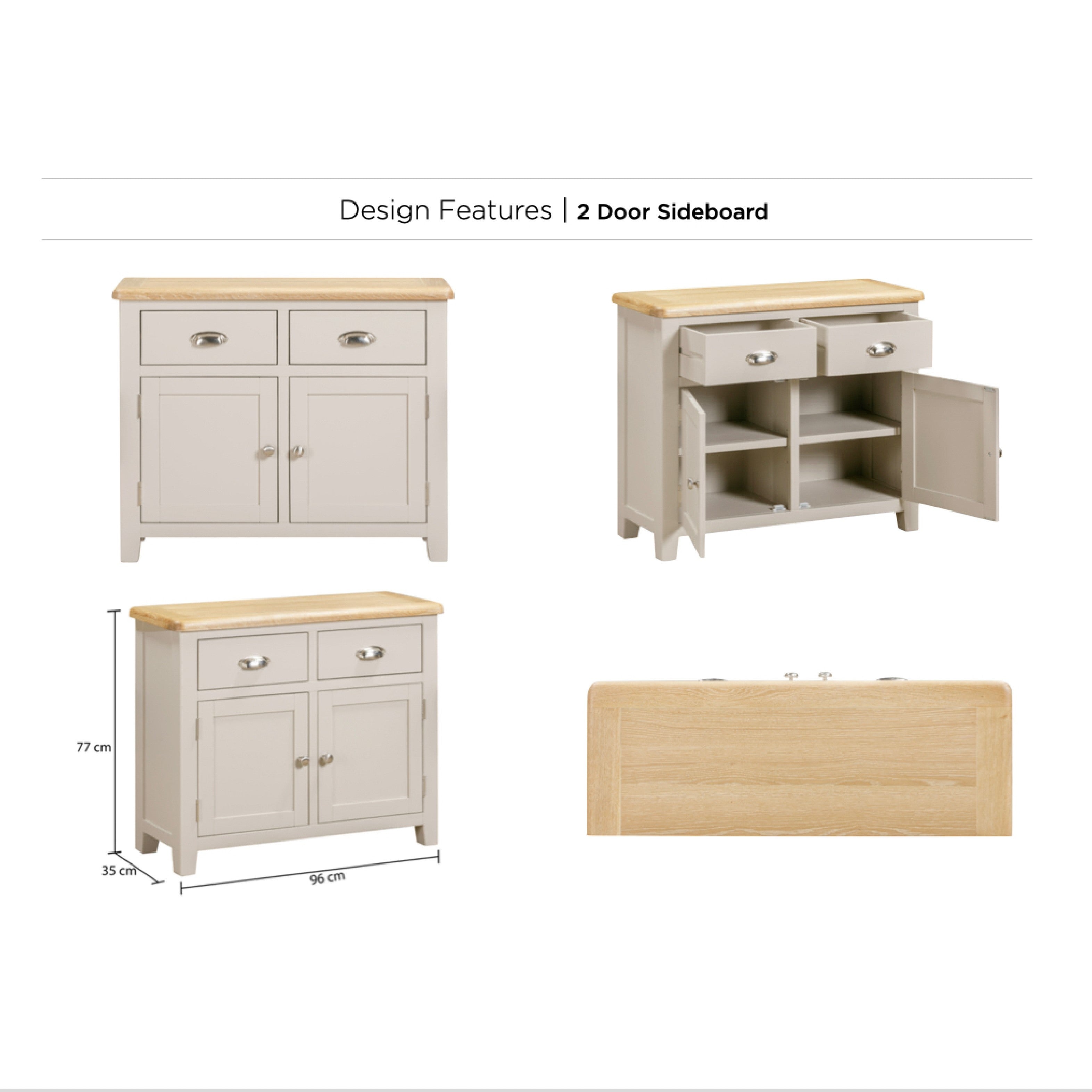 Windermere Oyster Grey Painted & Oak Sideboard - 2 Door